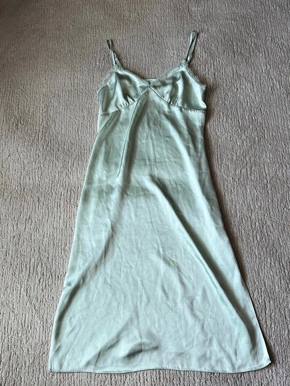 Around Satin Slip Maxi Dress in Green